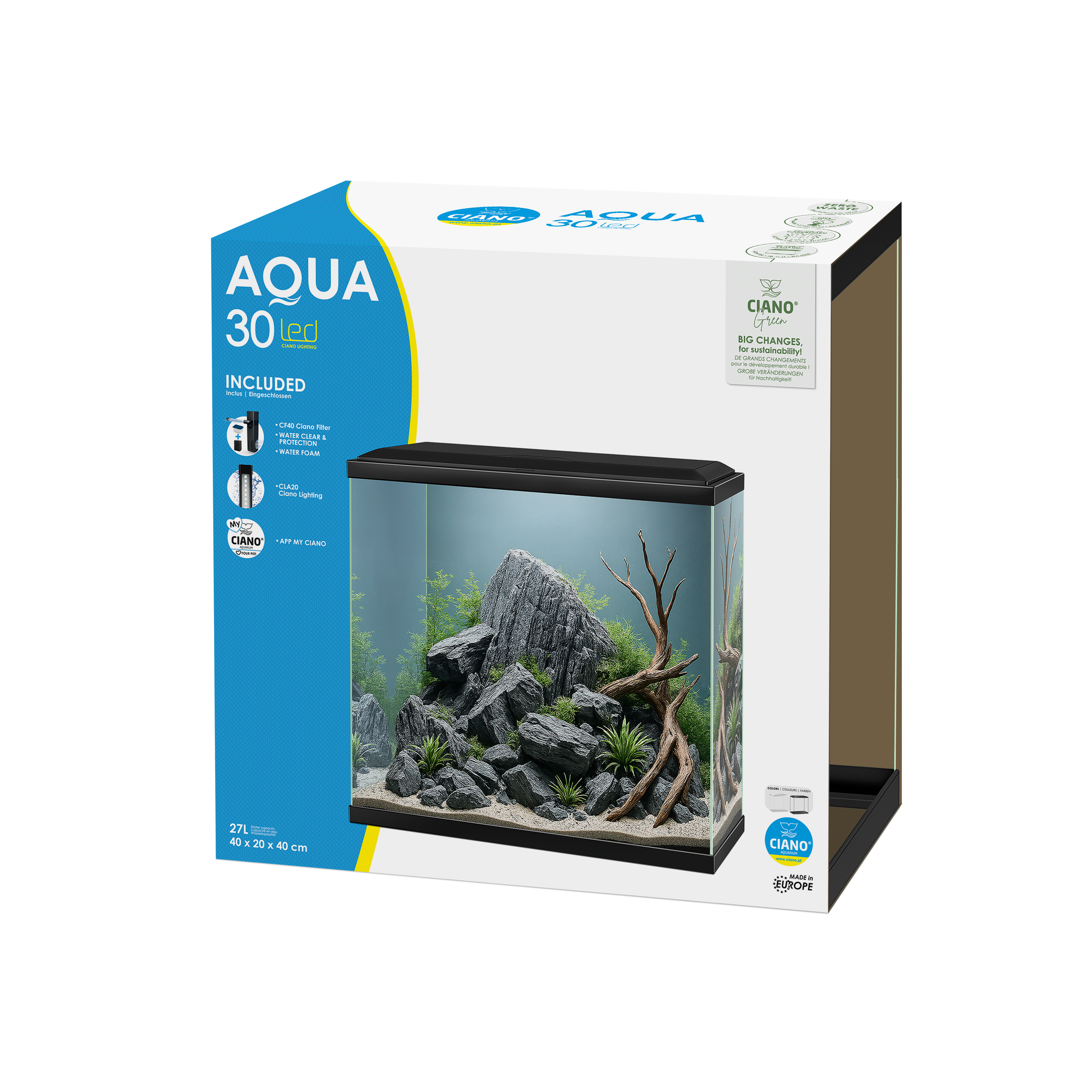 Ciano - Aquarium Aqua 30 Led 40x20x40cm - Noir Image num&eacute;ro 3