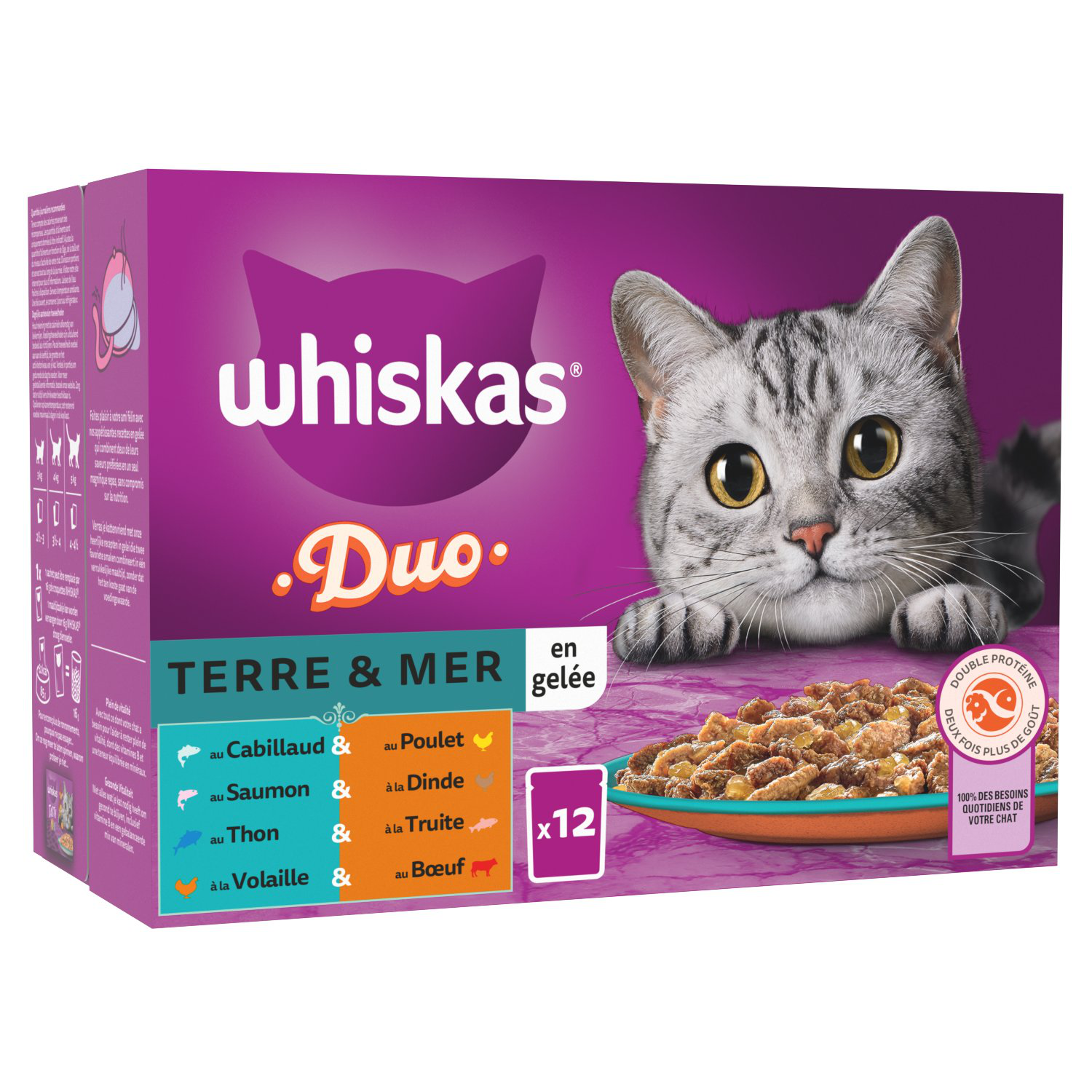 Whiskas - Duo Sachets fra&icirc;cheur Terre et Mer en gel&eacute;e pour chat adulte 4 vari&eacute;t&eacute;s - 12x85g Image num&eacute;ro 1