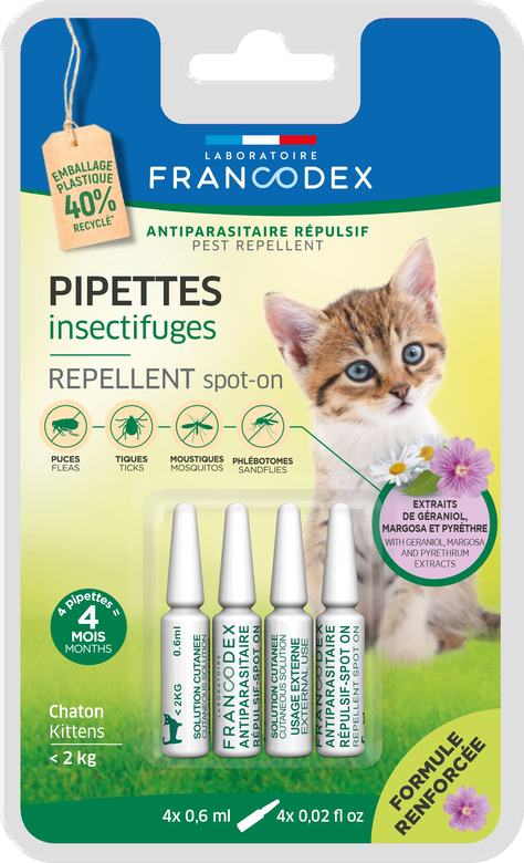Francodex - Pipettes Antiparasitaires Répulsives pour Chatons - x4 Image numéro 1 Francodex - Pipettes Antiparasitaires Répulsives pour Chatons - x4 Image numéro 1