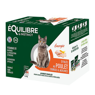 Equilibre & Instinct - Sachets Fraîcheurs Energie Poulet Courges et Agrumes pour Chat - 12x85g