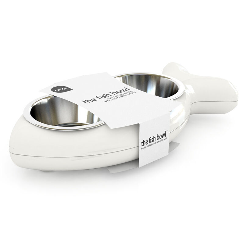 Hing - Support Gamelle Double Forme Poisson pour Chats - Blanc Image num&eacute;ro 1