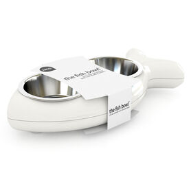 Hing - Support Gamelle Double Forme Poisson pour Chats - Blanc
