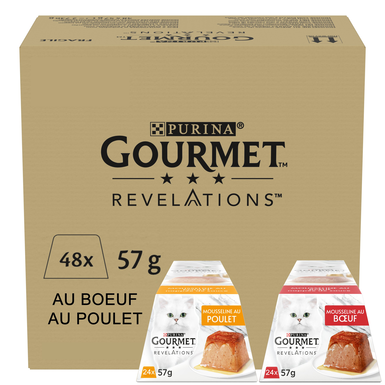 Gourmet - Repas REVELATIONS Mousseline Poulet et Bœuf nappée de sauce pour Chats - 48X57g