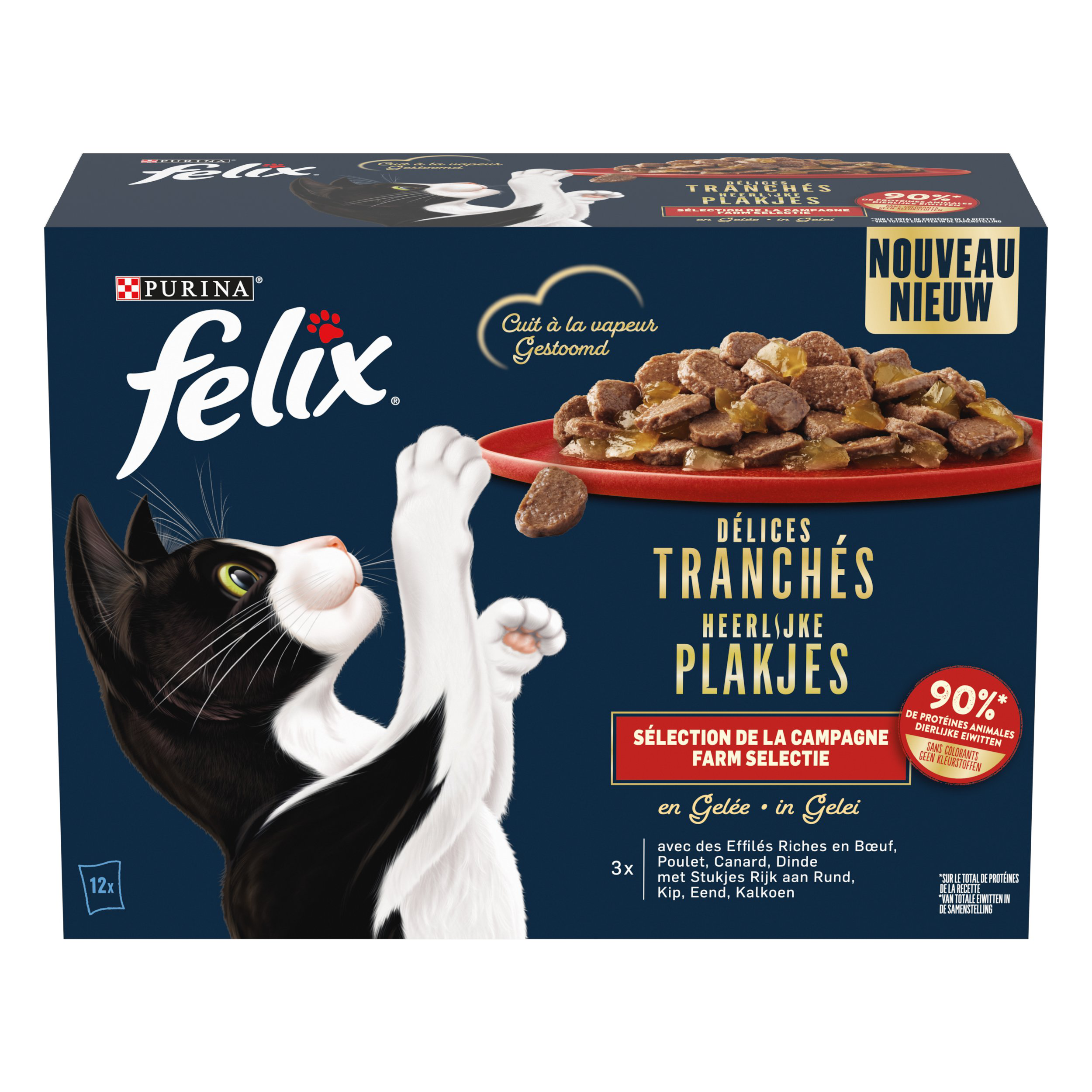 FELIX - Sachets Fra&icirc;cheur D&eacute;lices Tranch&eacute;s en Gel&eacute;e S&eacute;lection Campagne pour chats adultes - 12x80g Image num&eacute;ro 2