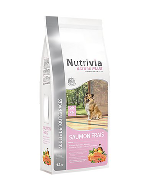 Nutrivia Nature Plus - Croquettes Naturelles au Saumon Frais pour Chien de Toutes Races - 12Kg