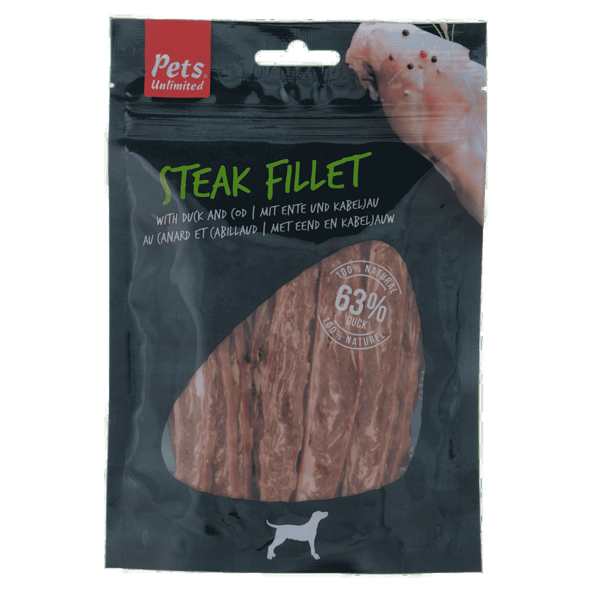 Pets Unlimited - Friandises Steak Fillet au Canard et Cabillaud pour Chien - 100g Image num&eacute;ro 1