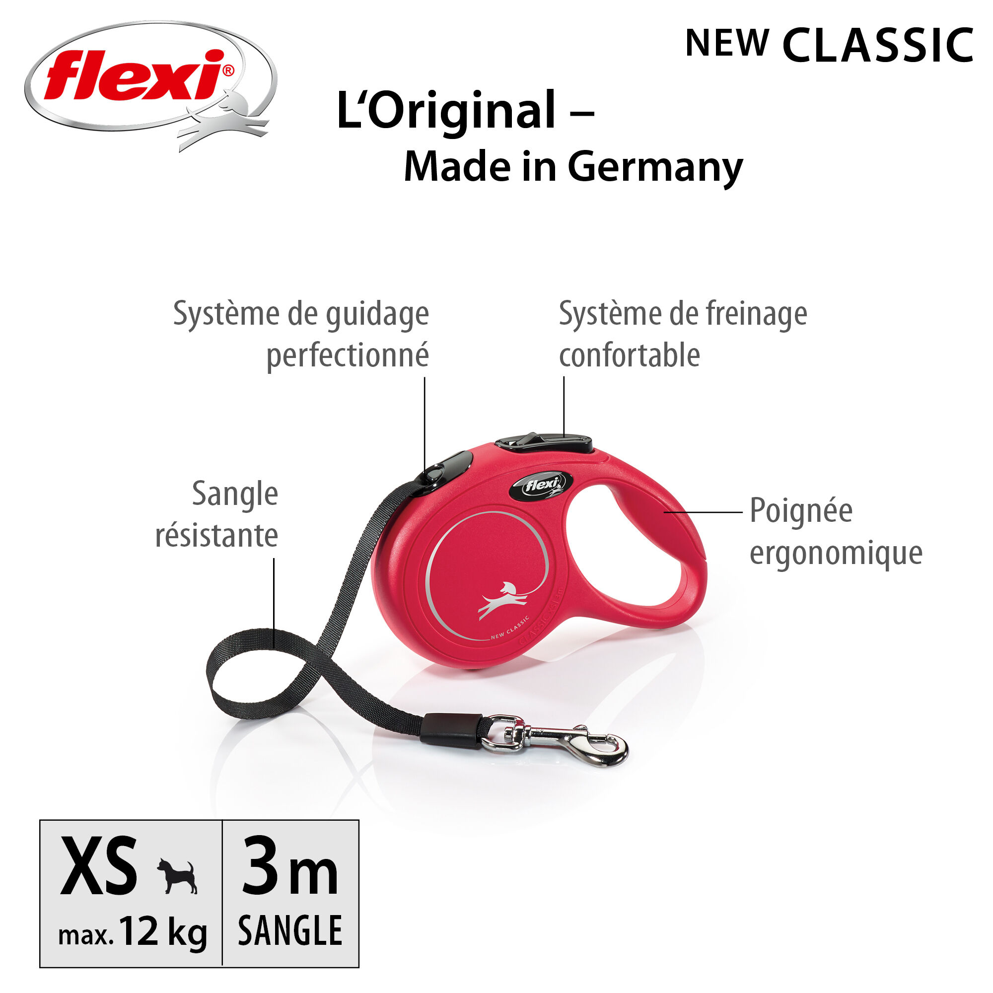 Flexi - Laisse Classic avec Sangle pour Chien Rouge - XS (3m) Image num&eacute;ro 4