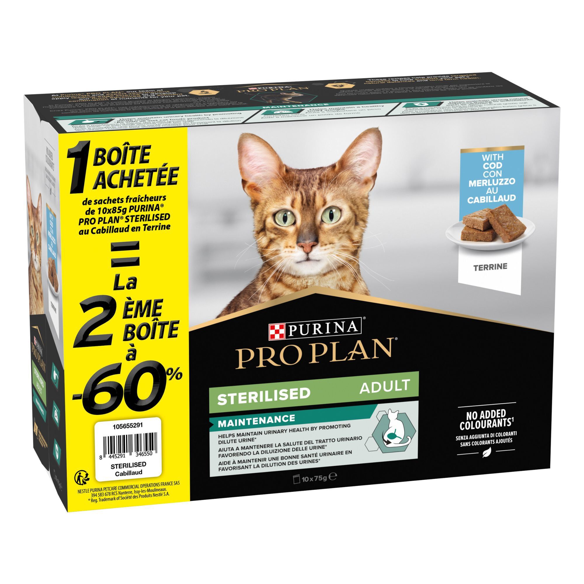 Pro Plan - Repas Adult Sterilised Maintenance Terrine Cabillaud - 10x75g la 2&egrave;me &agrave; -60% Image num&eacute;ro 1
