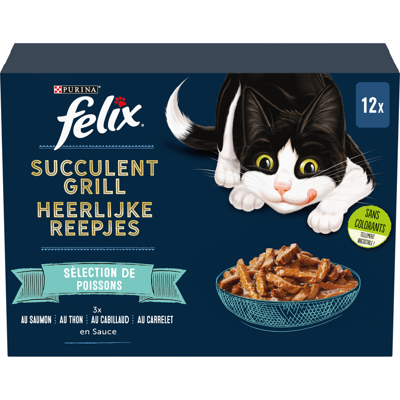 FELIX - Pochons Succulent Grill Selection de Poissons en Sauce pour chats adultes - 12X80g image number null