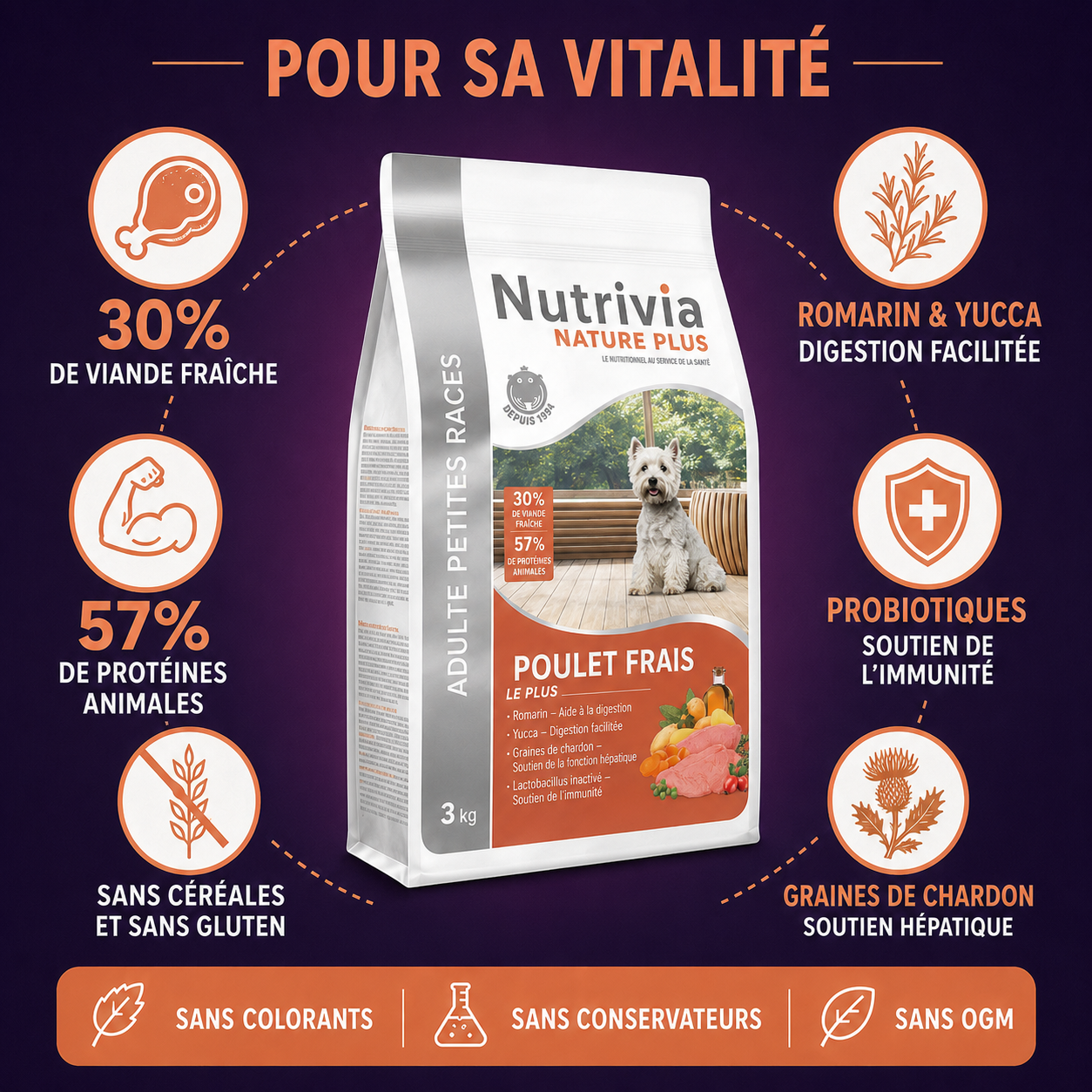 Nutrivia Nature Plus - Croquettes Naturelles au Poulet Frais pour Chien de Petite Race - 3Kg Image num&eacute;ro 3