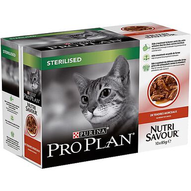 Pro plan - Bouchée en Sauce NutriSavour Sterilised au Bœuf pour Chat Adultes Stérélisés - 10x85g
