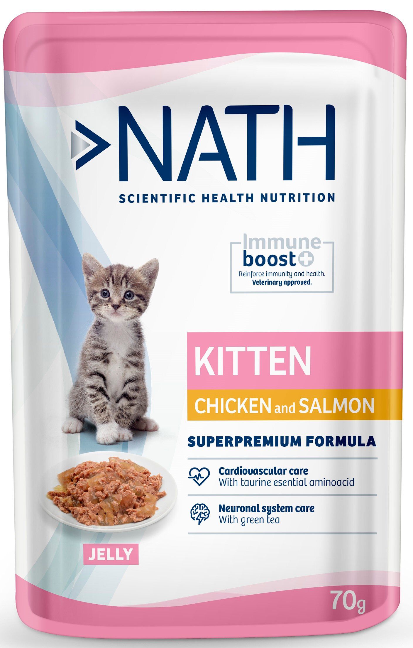 Nath - P&acirc;t&eacute;e en gel&eacute;e Kitten Jelly au poulet et saumon pour Chatons de 4 &agrave; 12 mois - 70g Image num&eacute;ro 1