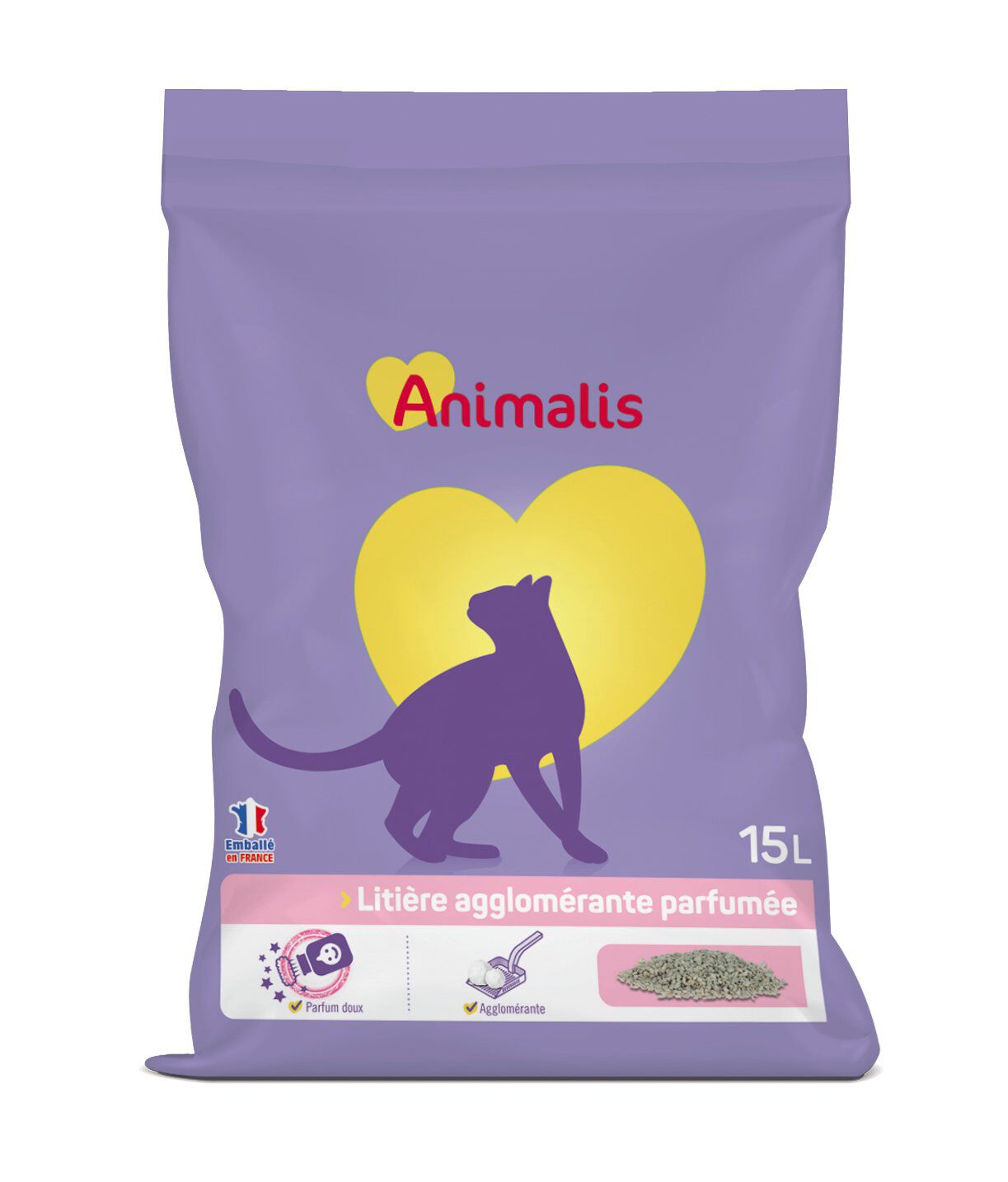 Animalis - Liti&egrave;re Agglom&eacute;rante Parfum&eacute;e Poudre de B&eacute;b&eacute; pour Chat - 15L Image num&eacute;ro 1