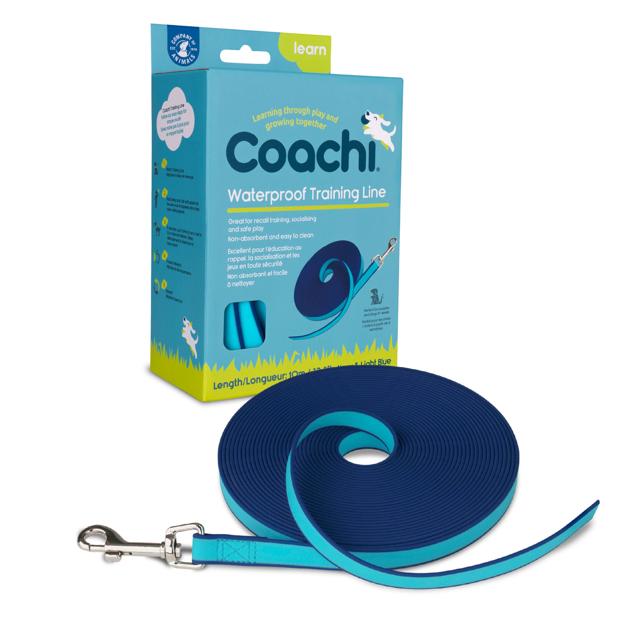 Coachi - Laisse de Dressage Waterproof Bleu pour Chiens - 10m Image num&eacute;ro 1