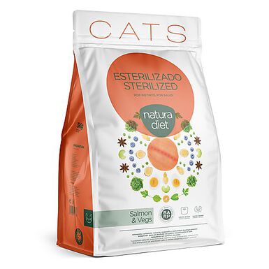 Natura Diet - Croquettes Adulte Sterilized au Saumon pour Chat Stérilisé - 3Kg
