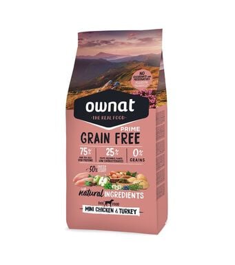 Ownat - Croquettes Mini PRIME Grain Free Poulet et Dinde pour Chiens - 3Kg