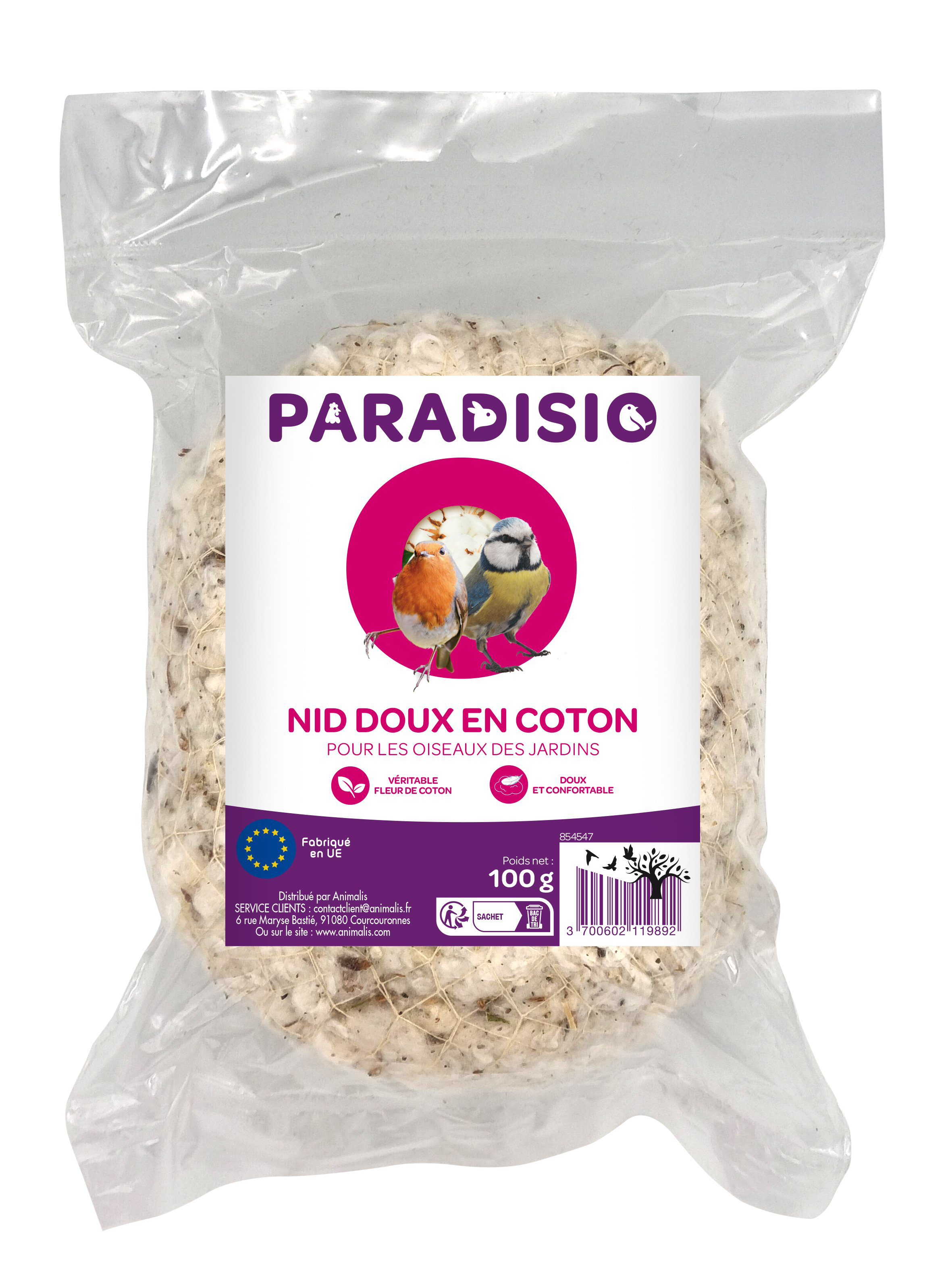 Paradisio - Nid Coton en Filet pour Oiseaux des Jardins - 100g Image num&eacute;ro 1
