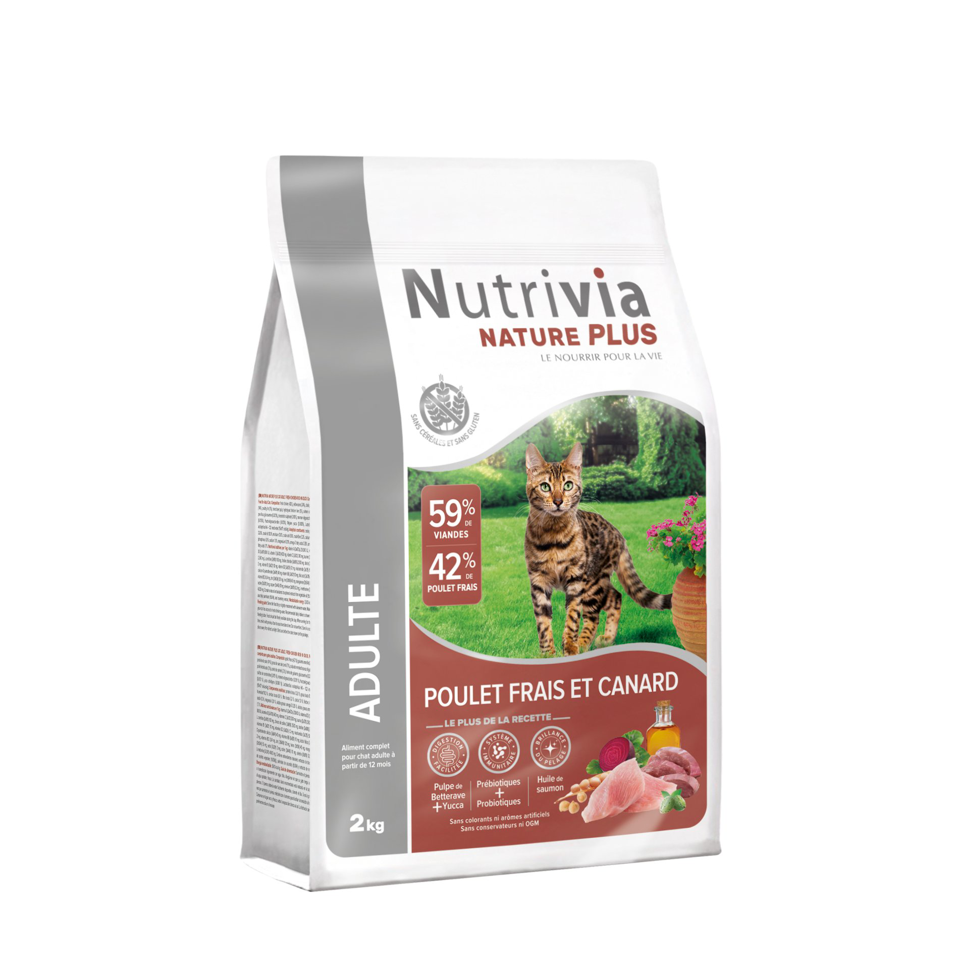 Nutrivia Nature Plus - Croquettes Naturelles au Poulet et Canard pour Chats Adultes - 2kg Image num&eacute;ro 2