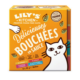 Lily's Kitchen - Bouch&eacute;es en Sauce Poulet Saumon Boeuf Poisson Saumon et Crevettes - 8x85g