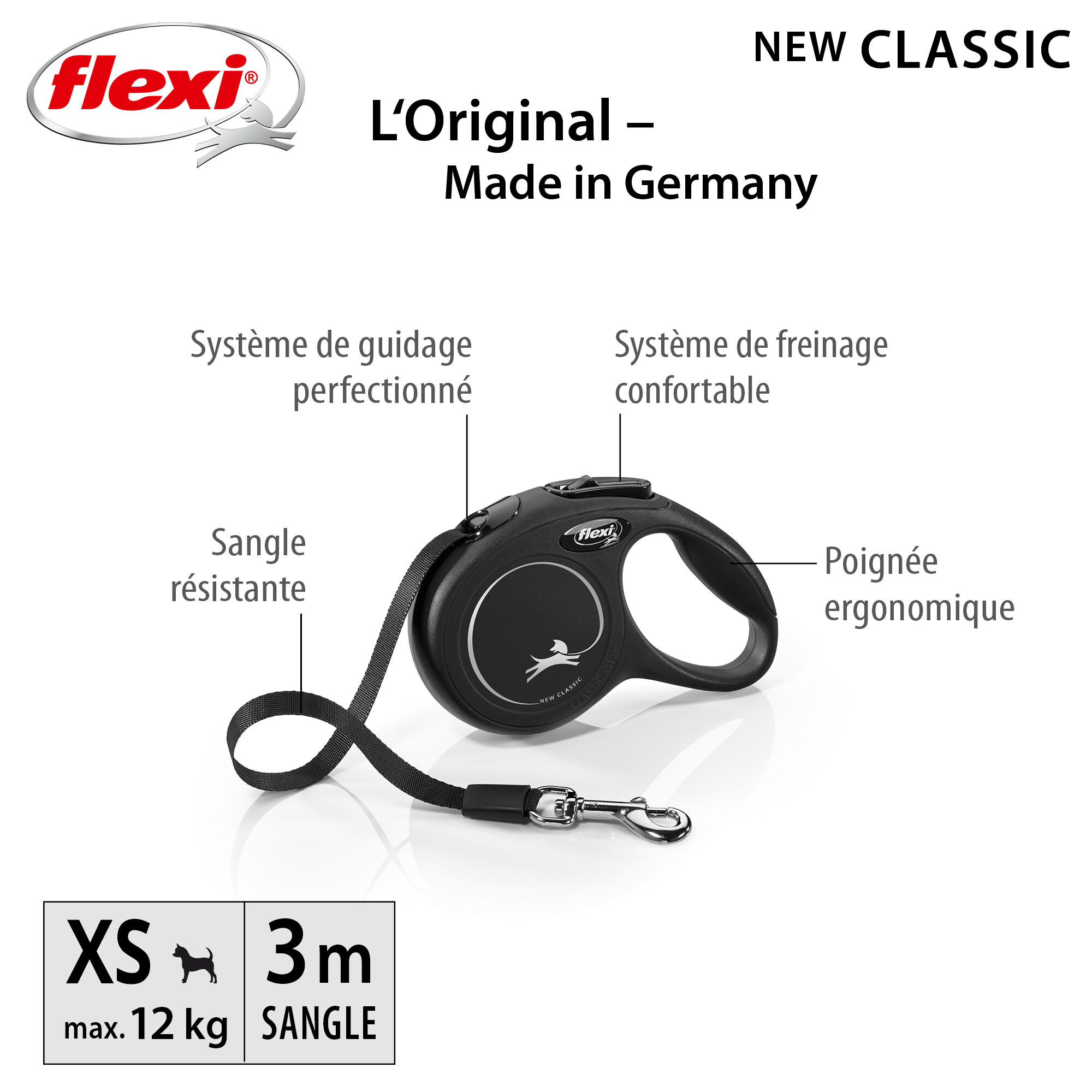 Flexi - Laisse Classic avec Sangle pour Chien Noir - XS (3m) Image num&eacute;ro 4