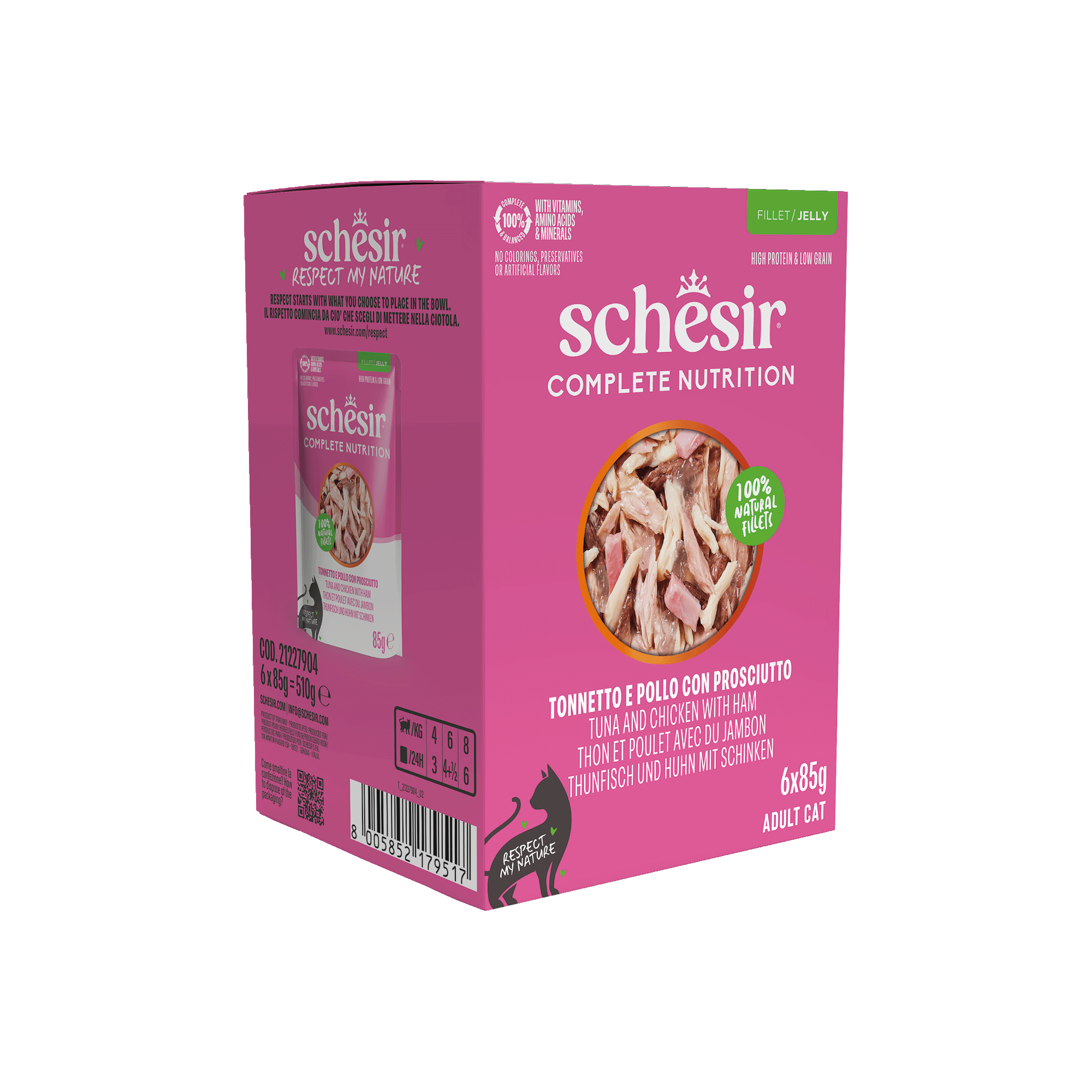 Schesir - Sachets Humides Thon Poulet et Jambon en Gel&eacute;e pour Chats - 6x85g Image num&eacute;ro 1