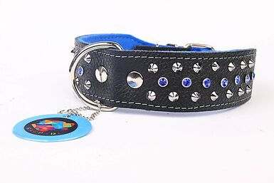 Yogipet - Collier Cuir Crystal Clouté pour Chien - Bleu