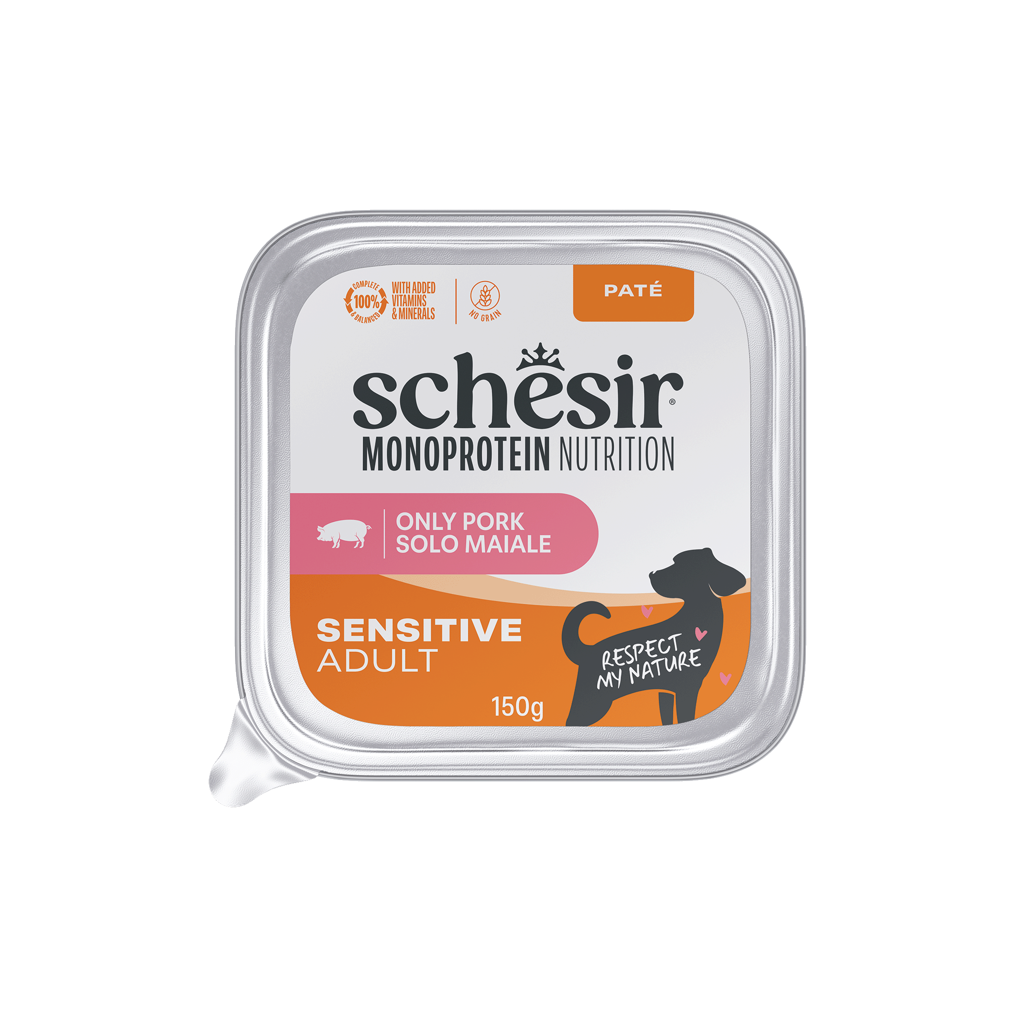 Schesir - P&acirc;t&eacute;e en Barquette Monoprotein Sensitive au Porc pour Chiens - 150g Image num&eacute;ro 1