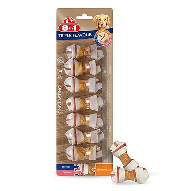 8in1 - Friandises Os à Mâcher Triple Flavour x7 pour Chien - XS