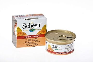 Schesir - Boîte Pâtée au Thon et Papaye avec morceaux de Fruits pour Chat - 75g