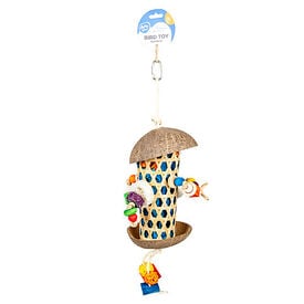 Duvoplus - Jouet Forage Tube Coco & Bambou pour Oiseaux - 18x18x30cm