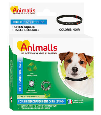 Animalis - Collier Antiparasitaire Noir pour Petit Chien - 41cm
