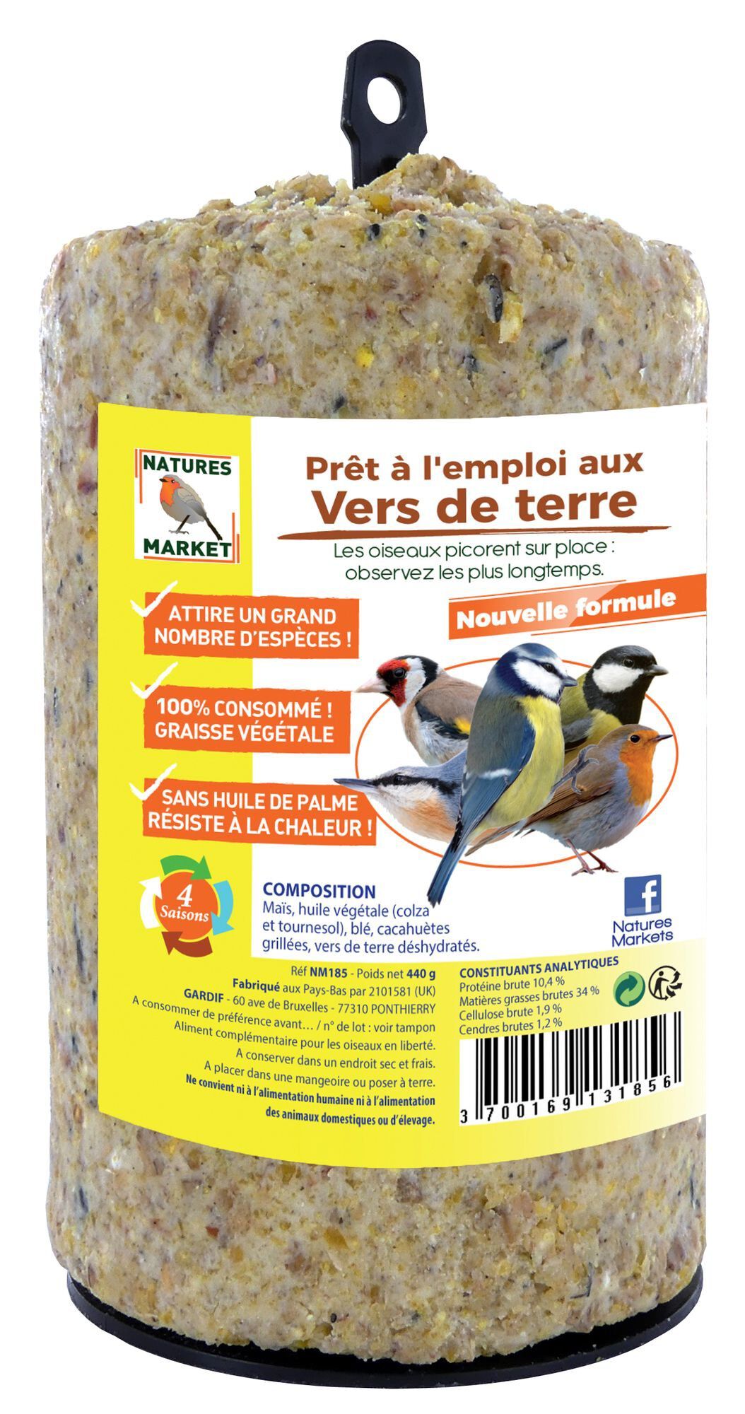 Natures Markets - Graisse V&eacute;g&eacute;tale aux Vers de Terre pour Oiseaux du Ciel - 440g Image num&eacute;ro 1
