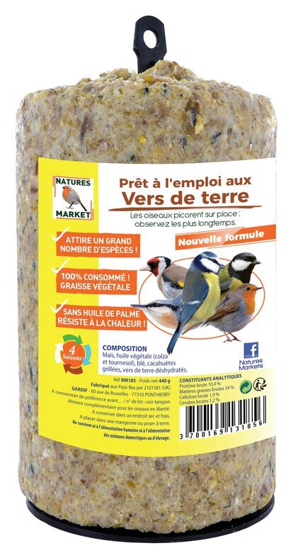 Natures Markets - Graisse Végétale aux Vers de Terre pour Oiseaux du Ciel - 440g Image numéro 1 Natures Markets - Graisse Végétale aux Vers de Terre pour Oiseaux du Ciel - 440g Image numéro 1
