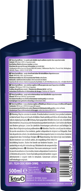 Tetra - Traitement d'Eau CrystalWater pour Aquarium - 500ml Image numéro 4 Tetra - Traitement d'Eau CrystalWater pour Aquarium - 500ml Image numéro 4