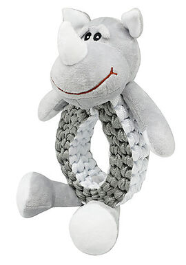 Animalis - Jouet Peluche et Corde Anneau Tressée Rhinocéros pour Chien - 32cm