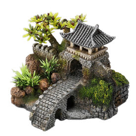 Aquadella - Décoration Pont-Levis avec Plantes pour Aquarium - 14,3cm
