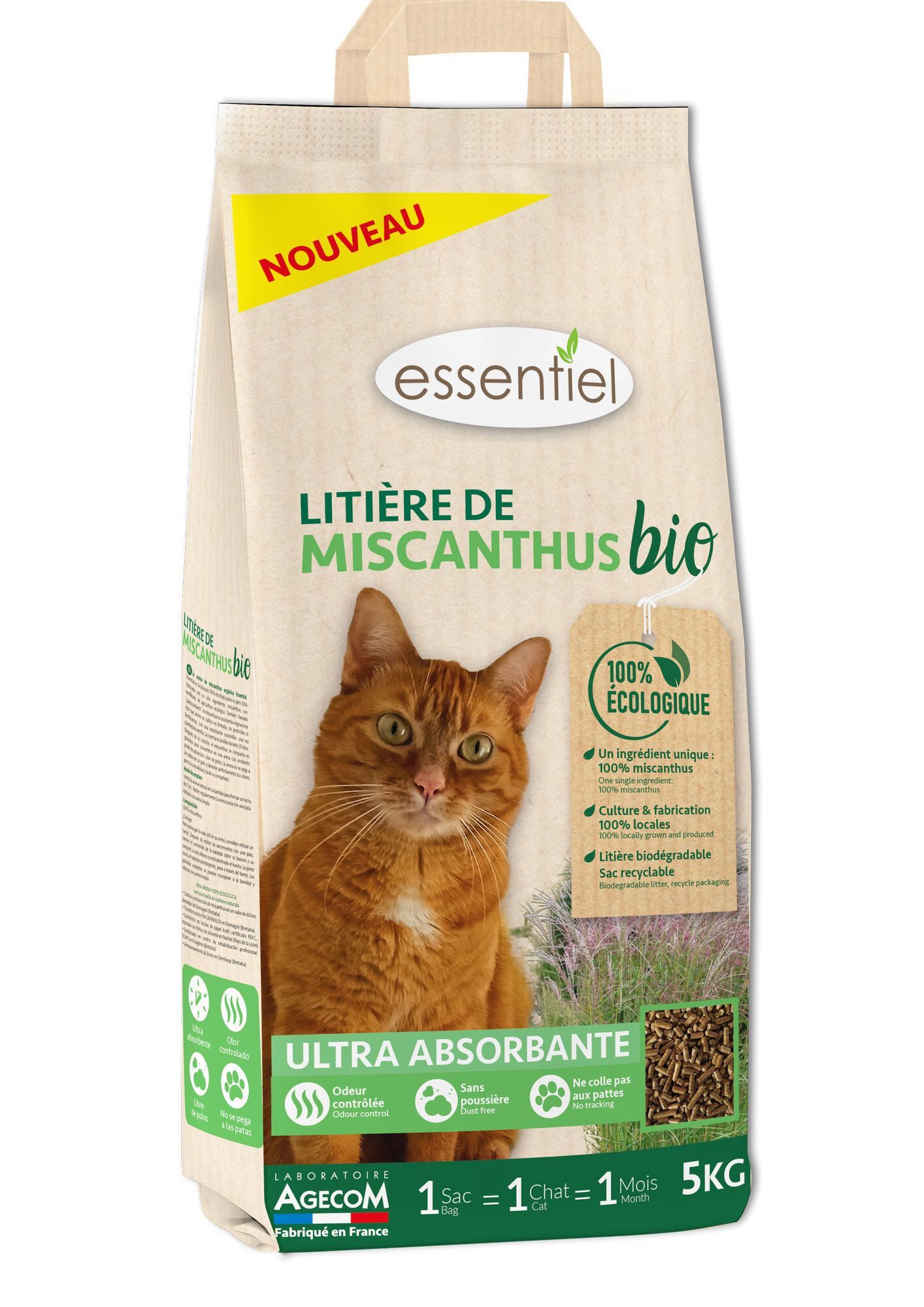 Essentiel - Liti&egrave;re Miscanthus Bio Absorbante pour Chat - 5Kg Image num&eacute;ro 1