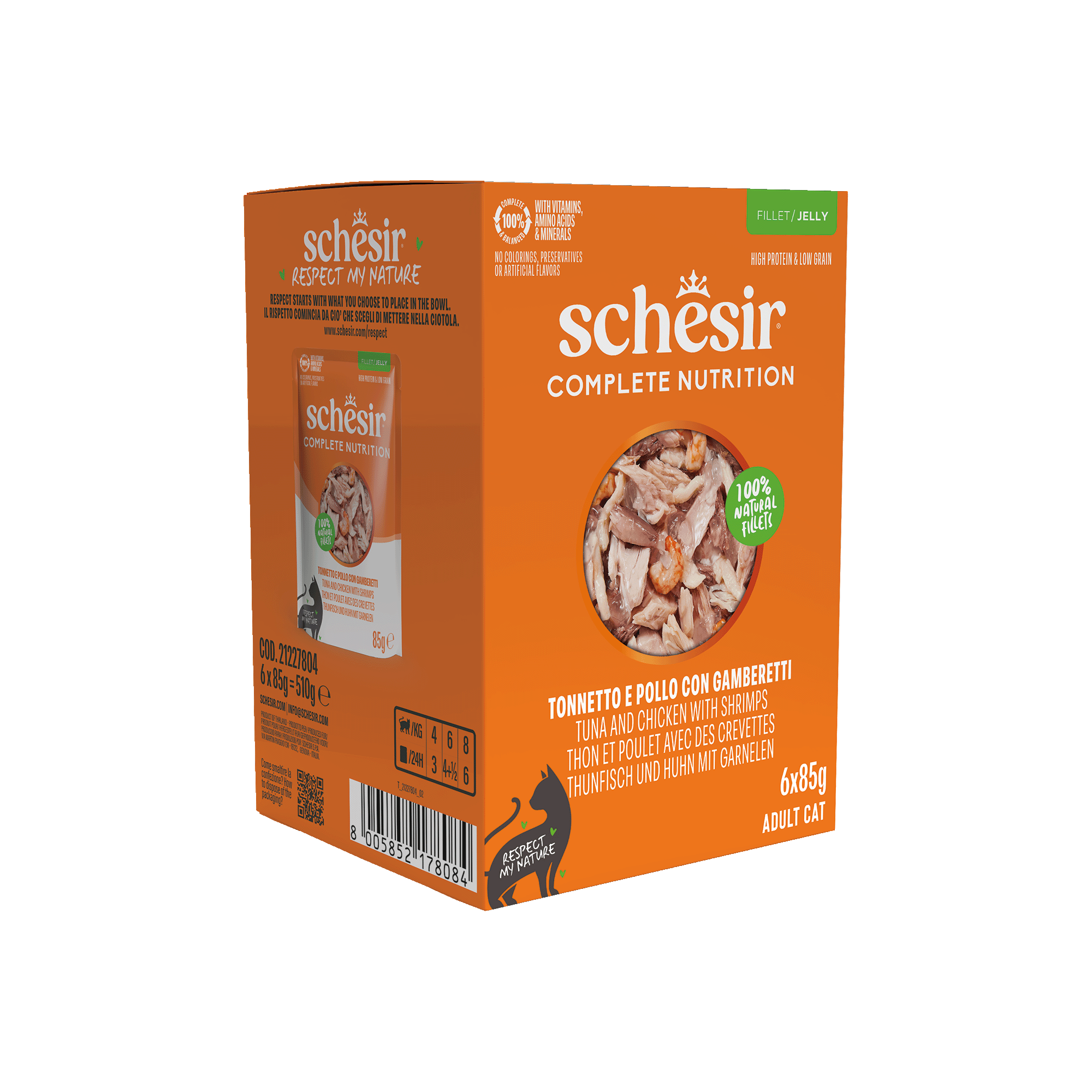 Schesir - Sachets Humides Thon Poulet et Crevettes en Gel&eacute;e pour Chats - 6x85g Image num&eacute;ro 1