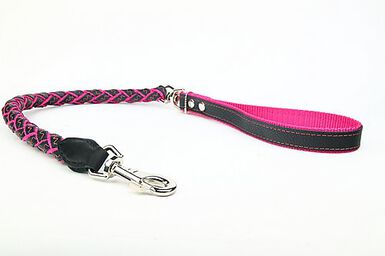 Yogipet - Laisse en Cuir Tressé 120cm pour Chien - Noir/Rose