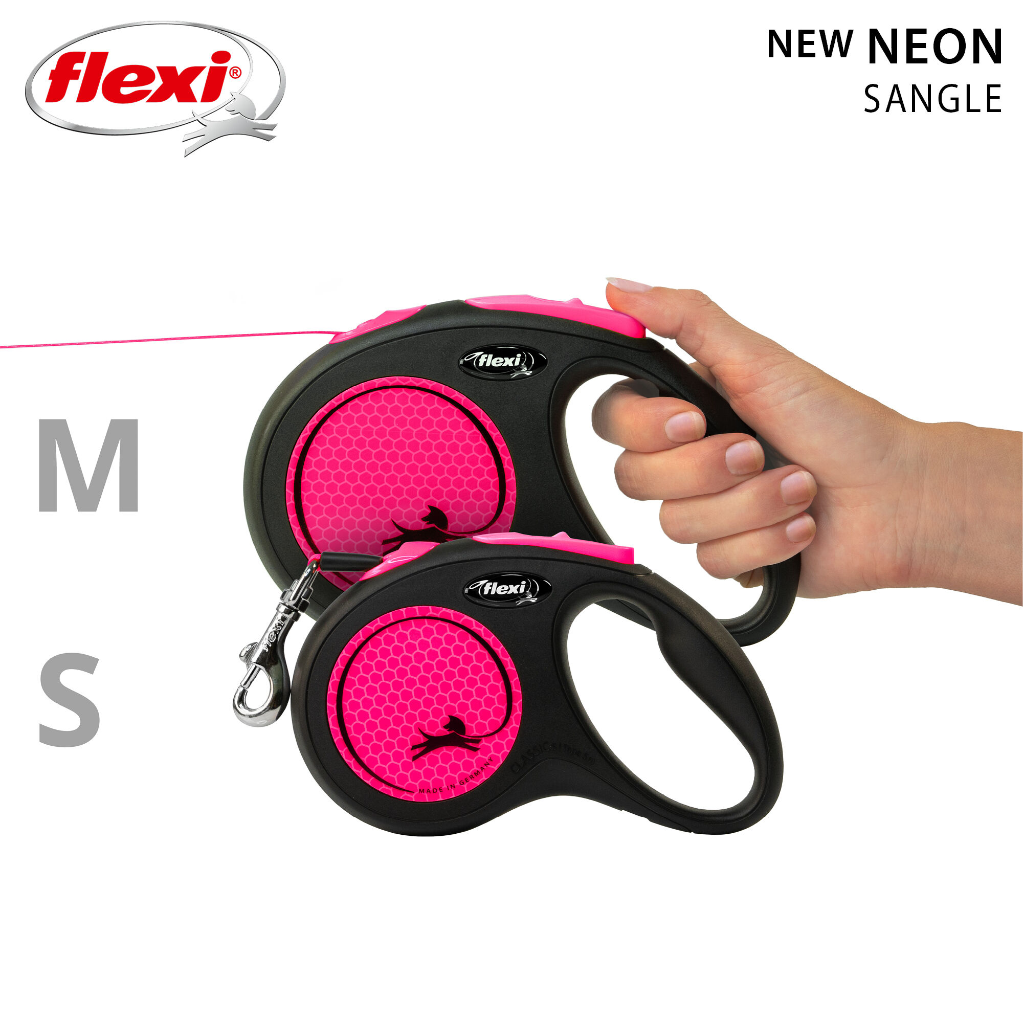 Flexi - Laisse Enrouleur Neon Sangle Rose - S/5m Image num&eacute;ro 5