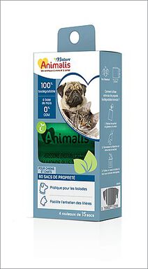 Animalis Nature - Lot de 15 Sacs Propreté Biodégradable pour Chien et Chat - x4