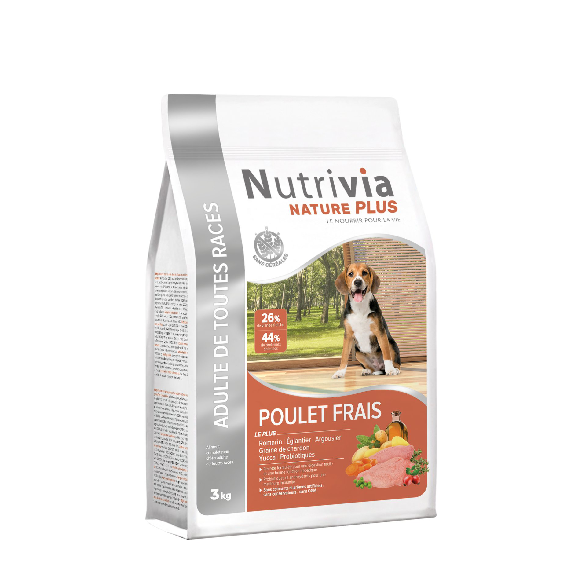 Nutrivia Nature Plus - Croquettes Naturelles au Poulet Frais pour Chien Adulte de Toutes Races - 3Kg Image num&eacute;ro 1