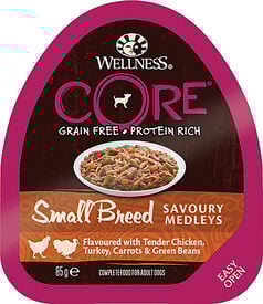 Wellness CORE - Repas Savoury Medleys Poulet et Dinde pour Chien Petite Race - 85g