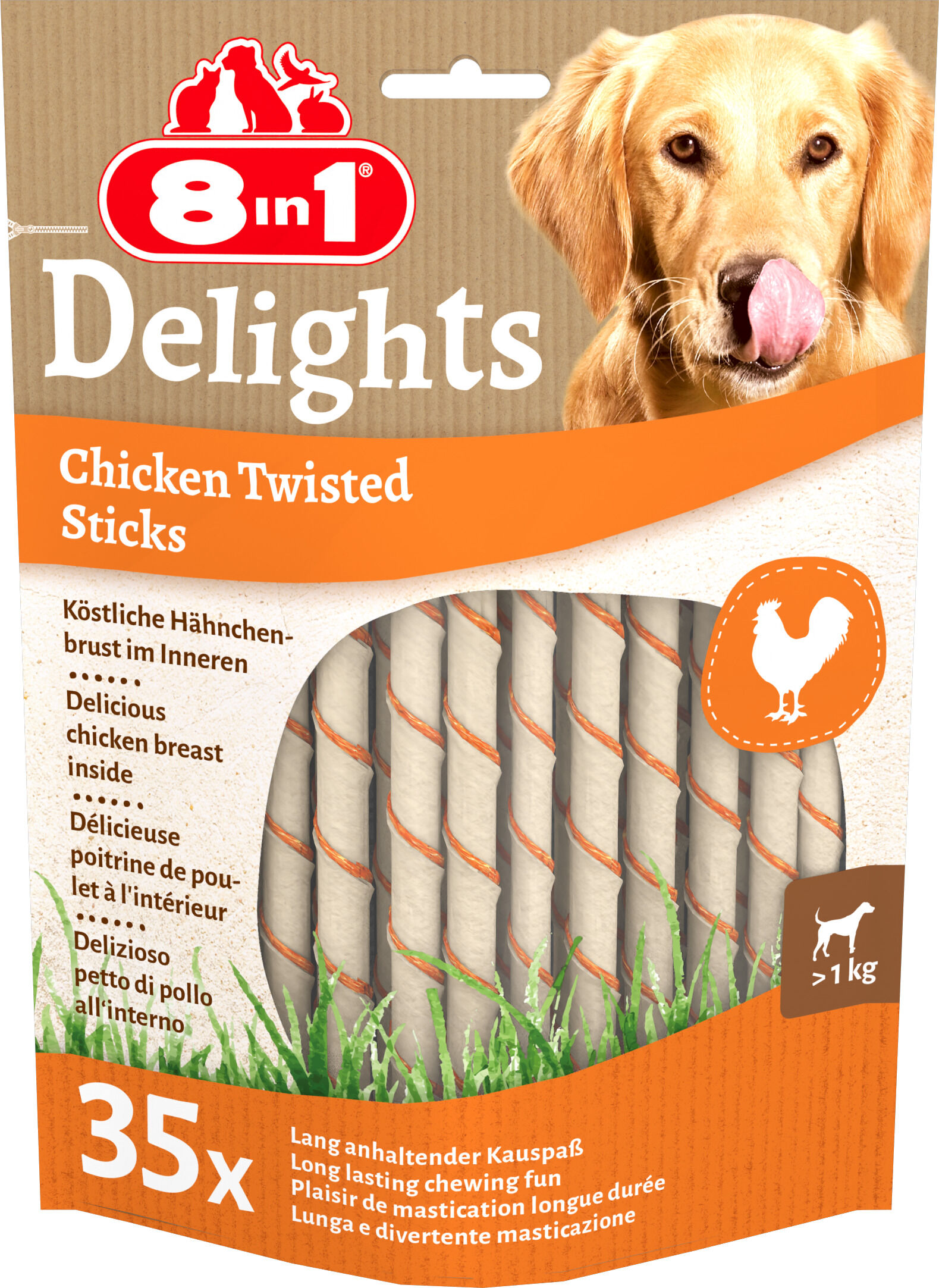 8in1 - Friandises Delights Poulet B&acirc;tonnets Torsad&eacute;s pour Chiens - x35 Image num&eacute;ro 3