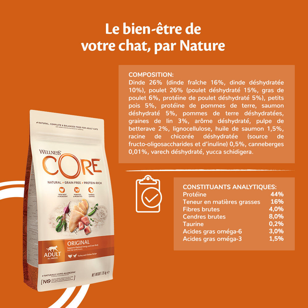 Wellness CORE - Croquettes Original Dinde et Poulet pour Chat - 1,75Kg Image num&eacute;ro 3