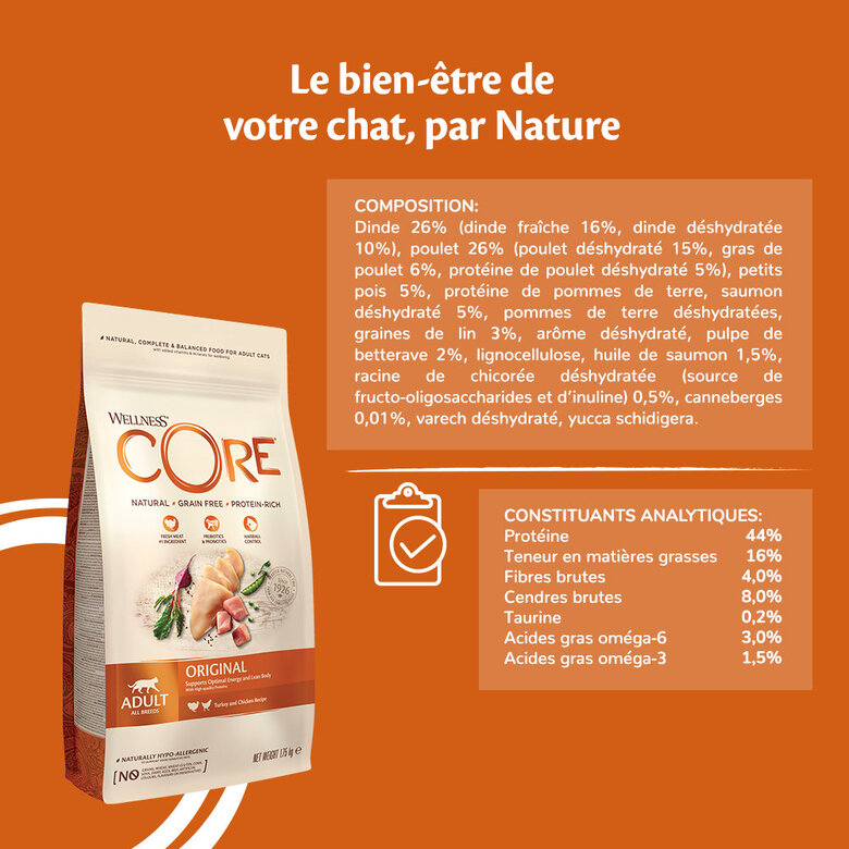 Wellness CORE - Croquettes Original Dinde et Poulet pour Chat - 1,75Kg Image numéro 3 Wellness CORE - Croquettes Original Dinde et Poulet pour Chat - 1,75Kg Image numéro 3