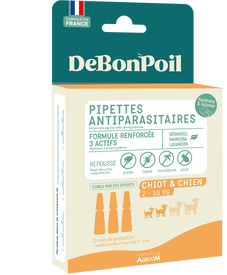 DeBonPoil - Pipettes Antiparasitaires et Apaisantes pour Chiot et Petit Chien - x3