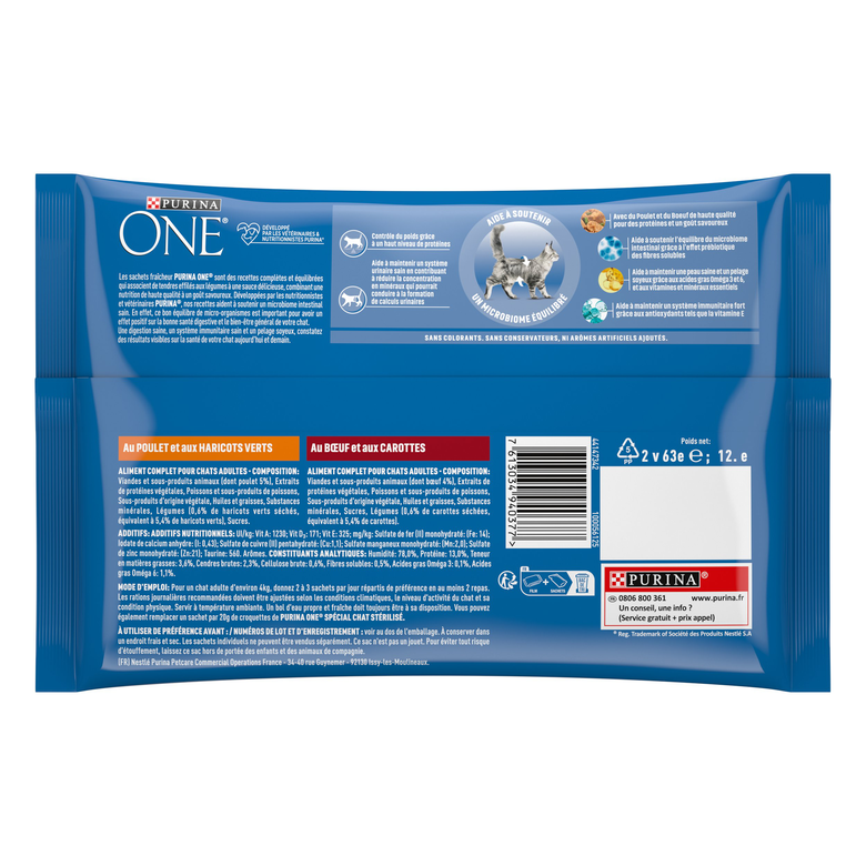 PURINA ONE - Sachets fraîcheurs Poulet et Boeuf pour Chats Stérilisés - 4x85g Image numéro 2 PURINA ONE - Sachets fraîcheurs Poulet et Boeuf pour Chats Stérilisés - 4x85g Image numéro 2