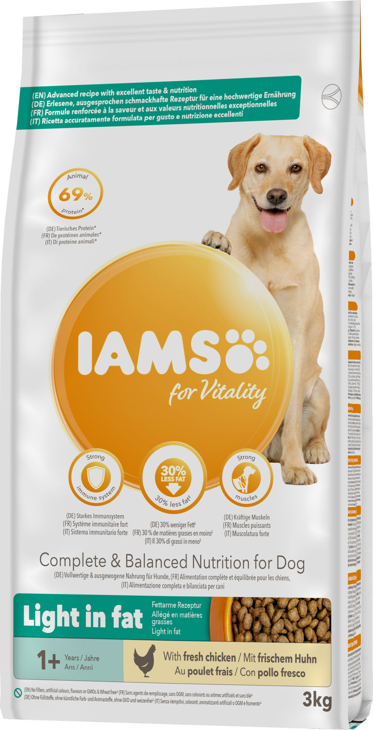 Iams - Croquettes for Vitality Chien Adulte Petite et Moyenne Race Light Au poulet frais - 3kg Image num&eacute;ro 1