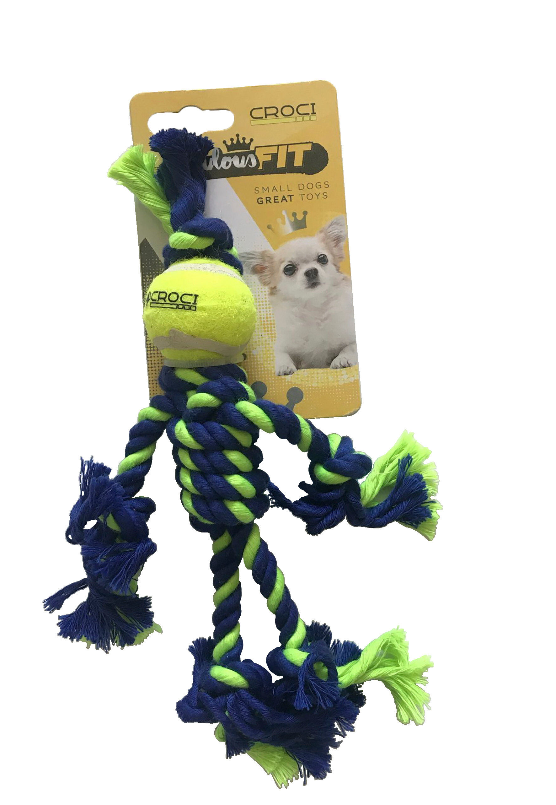 Croci - Jouet Corde + Balle Tennis Vert/Bleu pour Chiens - 25cm Image num&eacute;ro 1